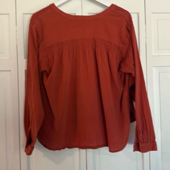 Loft cotton orange cropped button front blouse small - Picture 6 of 10